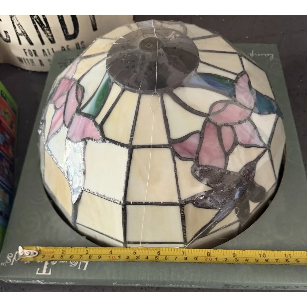 New Home Trends Accent Lamp Dragonfly Floral Stained Glass Shade Only